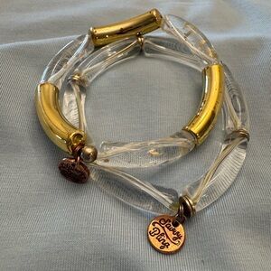 Savvy Bling Clear and Gold Stretch Bracelet Set of 2 with Signature Charm